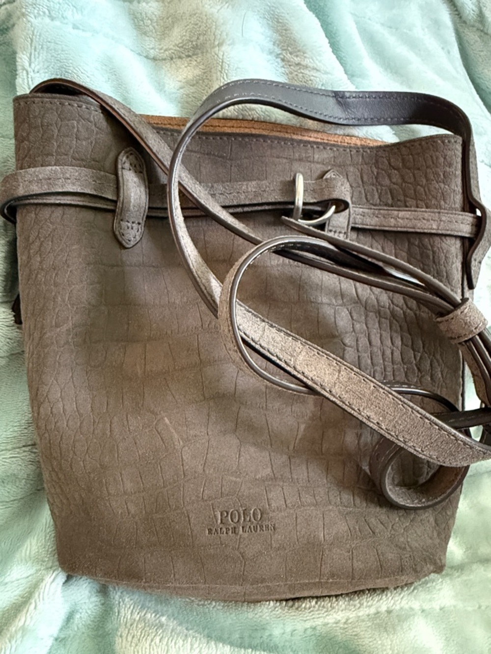 Polo by Ralph Lauren Grey Croc-Embossed Shoulder Bag shell: 100% Cow Leather